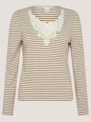 Monsoon Cream Lauren Lace Stripe Jersey Top - Image 5 of 5