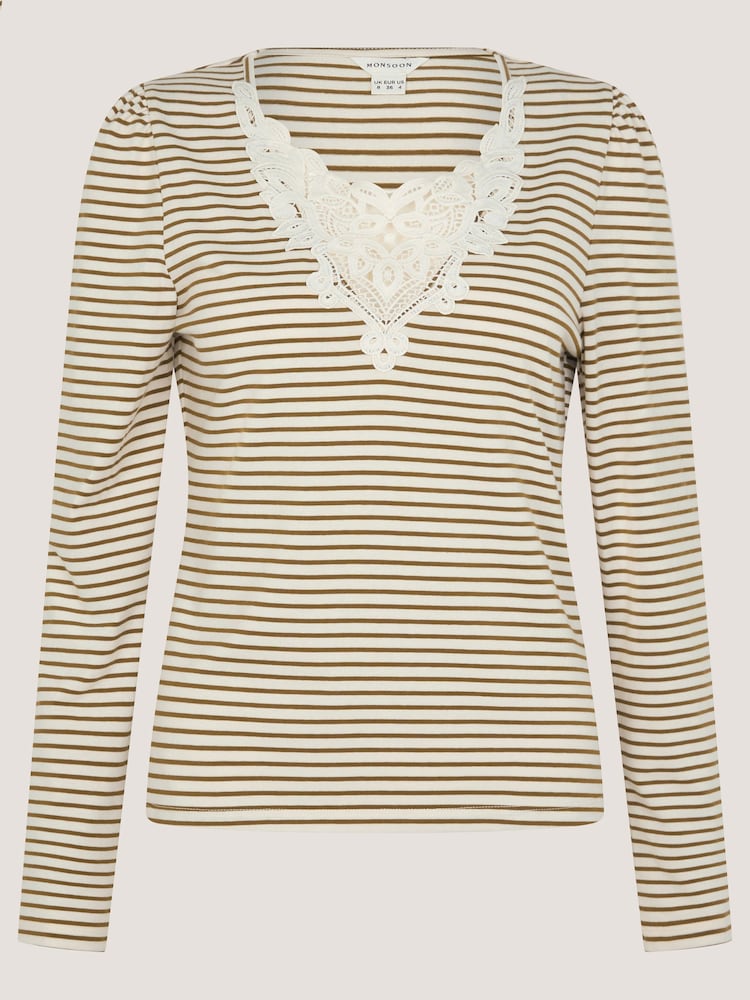 Monsoon Cream Lauren Lace Stripe Jersey Top - Image 5 of 5 Monsoon Cream Lauren Lace Stripe Jersey Top - Image 5 of 5