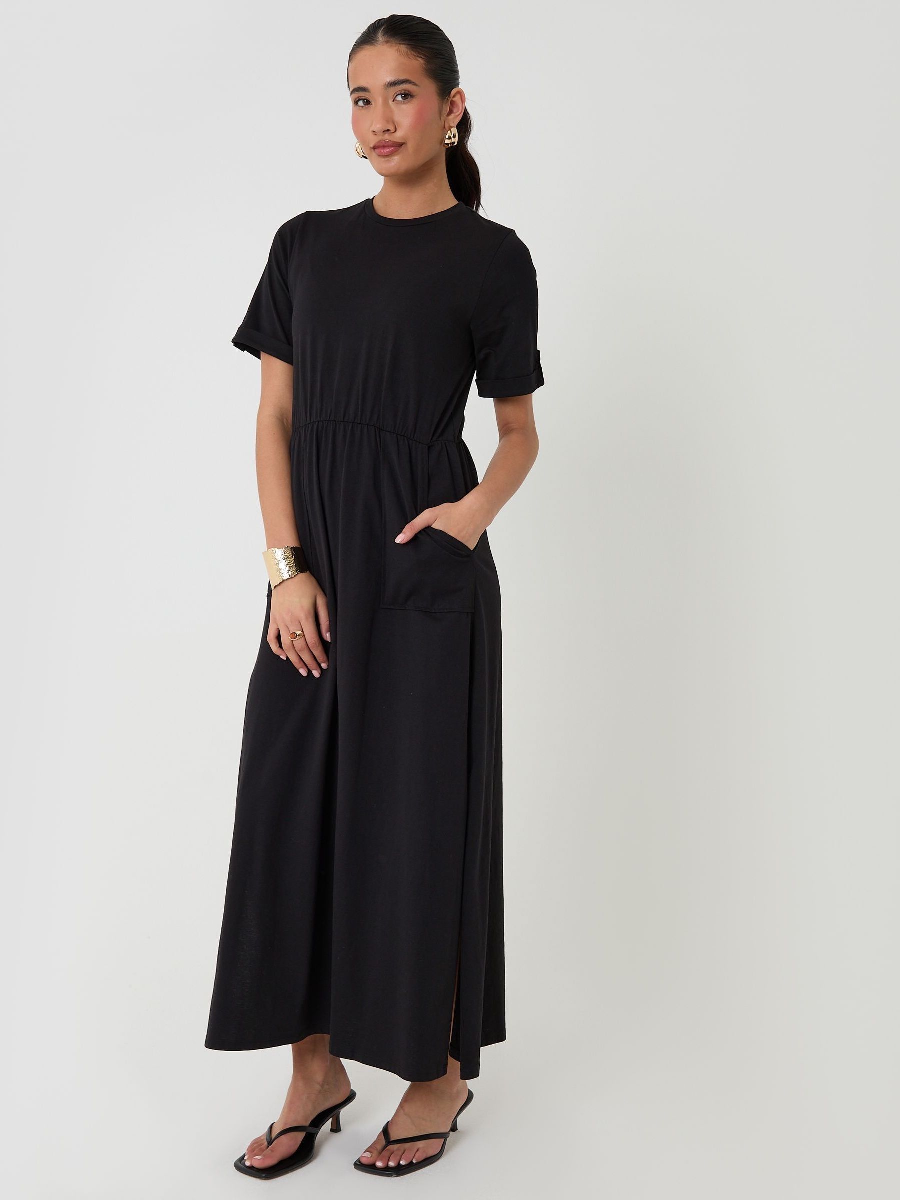 ワンピース Argue SOLID DRY COTTON JERSEY DRESS Buy Threadbare Black Crew Neck Jersey Midi 100% Cotton Dress With