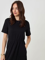 Threadbare Black Crew Neck Jersey Midi Dress with Patch Pockets - Image 4 of 4