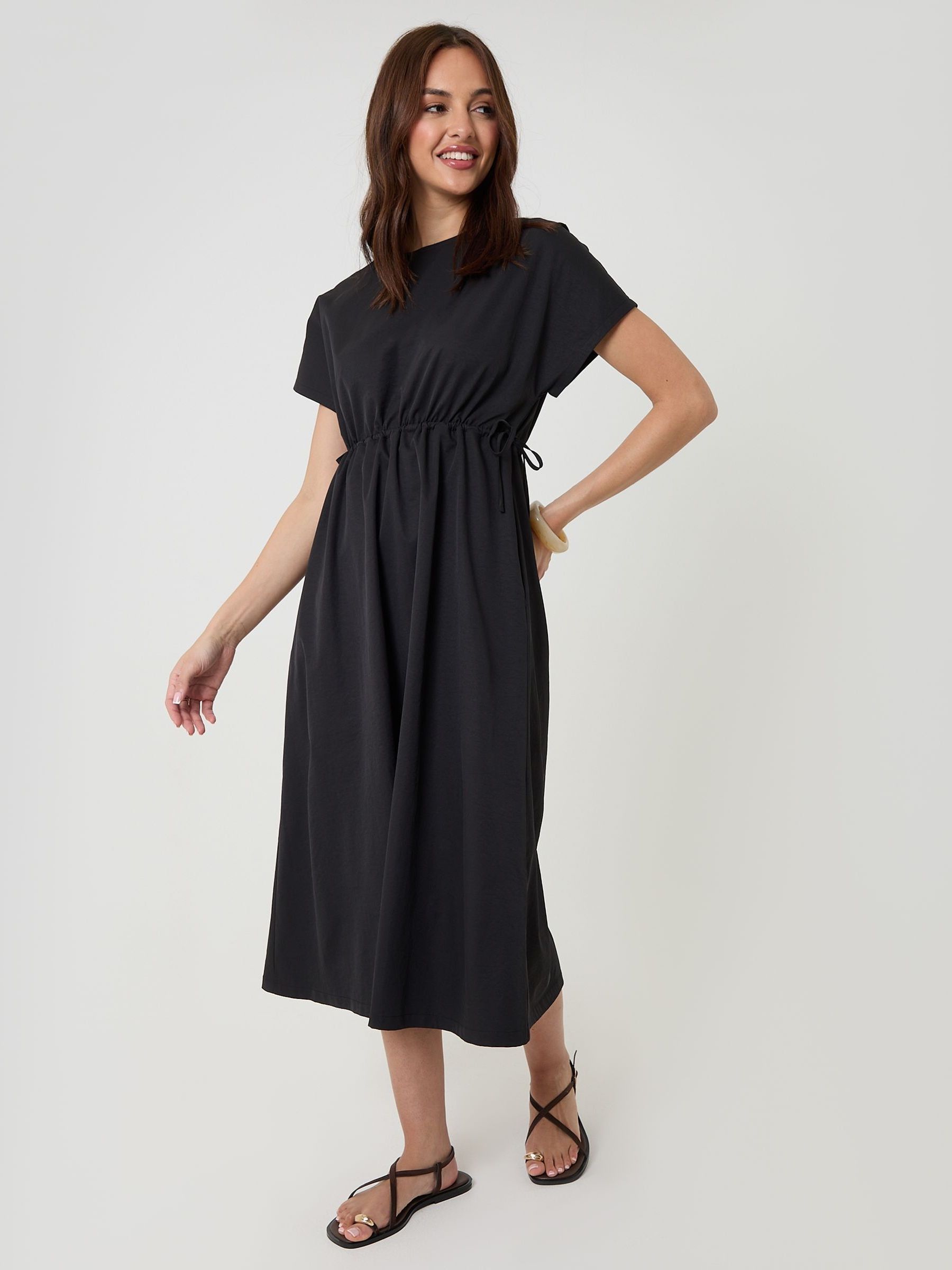Buy Threadbare Black Kimono Sleeve Drawstring Waist Midi Dress