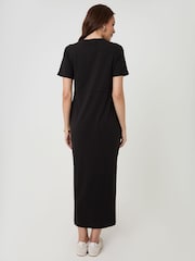 Threadbare Black Drawstring Waist Side Split Cotton Jersey Midi Dress - Image 2 of 4