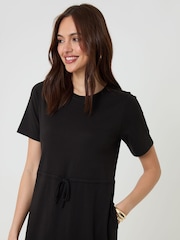 Threadbare Black Drawstring Waist Side Split Cotton Jersey Midi Dress - Image 4 of 4