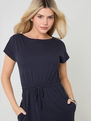 Blau - Threadbare Maxikleid aus Baumwolljersey mit Kordelzug in der Taille und U-Boot-Ausschnitt - Bild 5 von 5