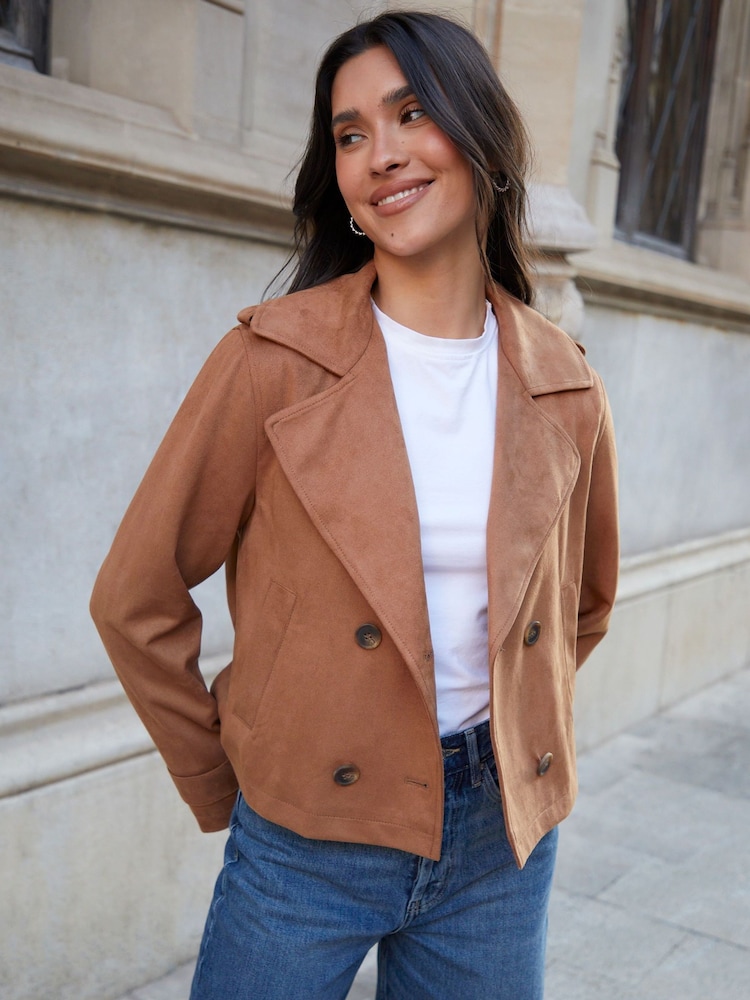 Gerben - Threadbare Suedette Cropped Trenchcoat-Jacke - Bild 4 von 4