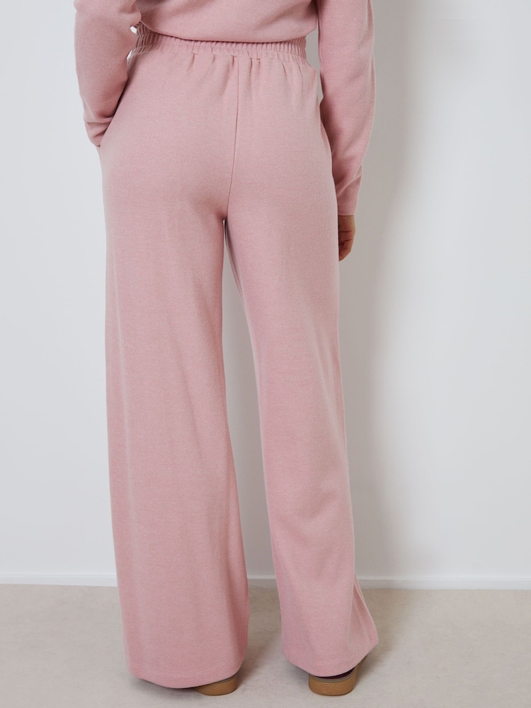 Threadbare Pink Wide Leg Seam Detail Ribbed Wide Leg Joggers - Image 1 of 4