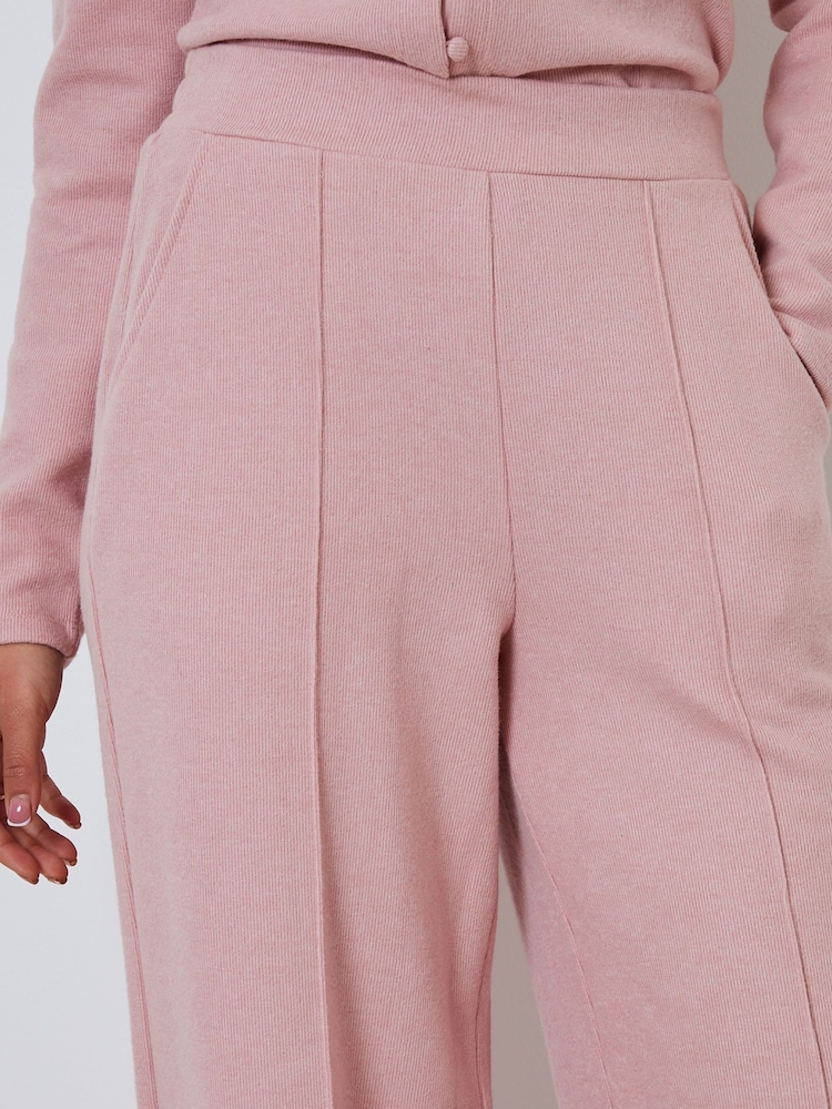 Threadbare Pink Wide Leg Seam Detail Ribbed Wide Leg Joggers - Image 2 of 4