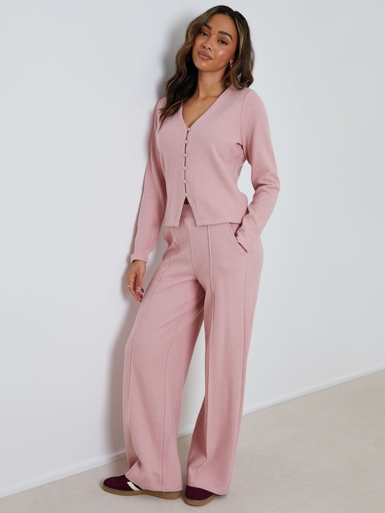 Threadbare Pink Wide Leg Seam Detail Ribbed Wide Leg Joggers - Image 4 of 4