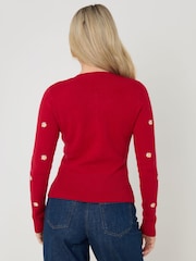 Threadbare Red Daisy Embroidered Crew Neck Knitted Cardigan - Image 4 of 4