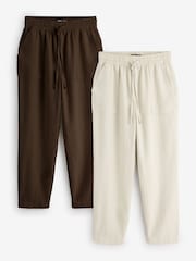 Threadbare Brown 2 Pack Linen Blend Drawstring Trousers - Image 1 of 3