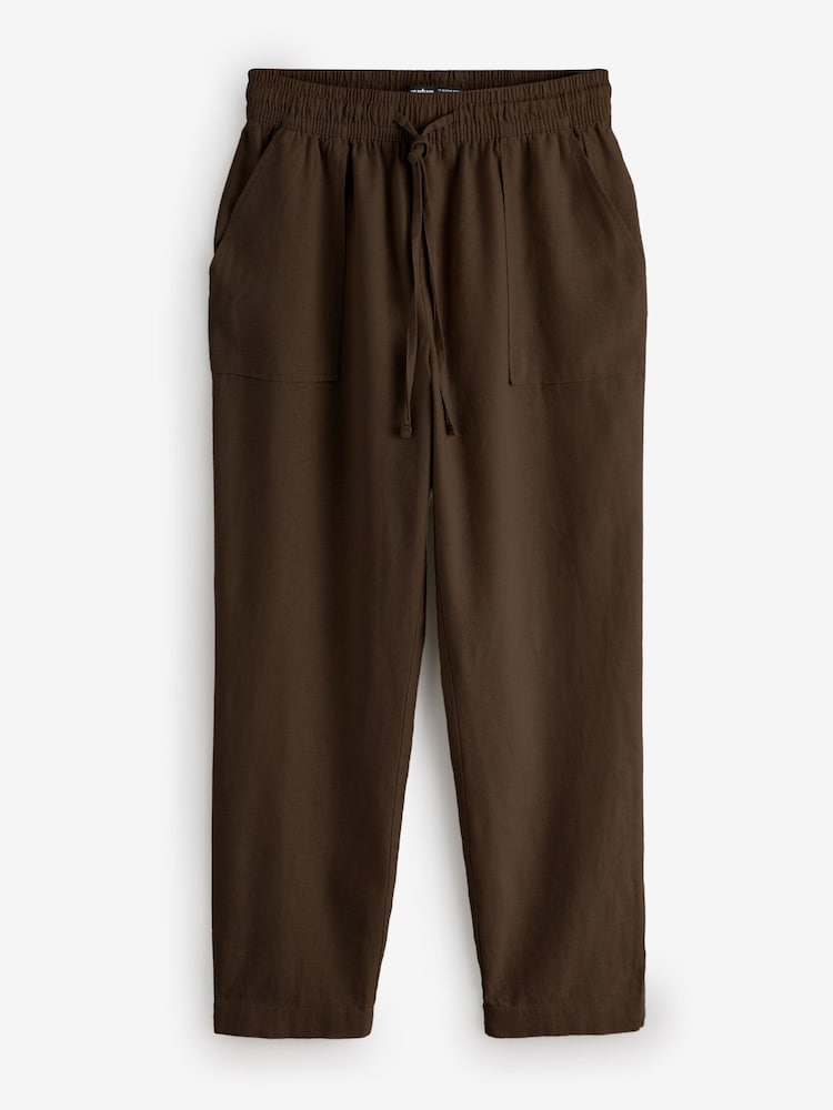 Threadbare Brown 2 Pack Linen Blend Drawstring Trousers - Image 3 of 3