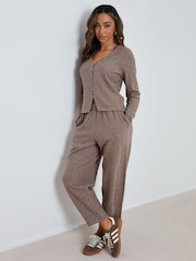 Threadbare Brown High Waisted Ribbed Barrel Leg Joggers - Image 1 of 4