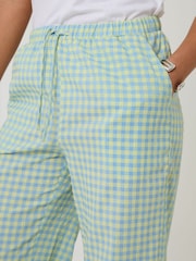Threadbare Blue Gingham Wide Leg Trousers with Pockets - Image 5 of 5