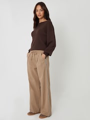 Braun - Threadbare Pleated Side Stripe Wide Leg Trousers - Bild 1 von 5