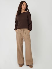 Braun - Threadbare Pleated Side Stripe Wide Leg Trousers - Bild 5 von 5