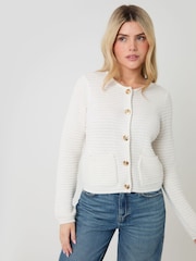 Threadbare White Patch Pocket Crew Neck Cardigan - Image 1 of 4
