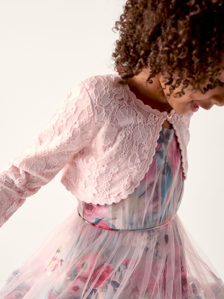 Monsoon Pink Emilia Lace Scallop Cardigan - Image 1 of 1