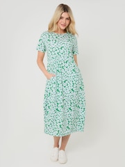Threadbare Green Floral Cotton Smock Style Midi Dress - Image 2 of 5