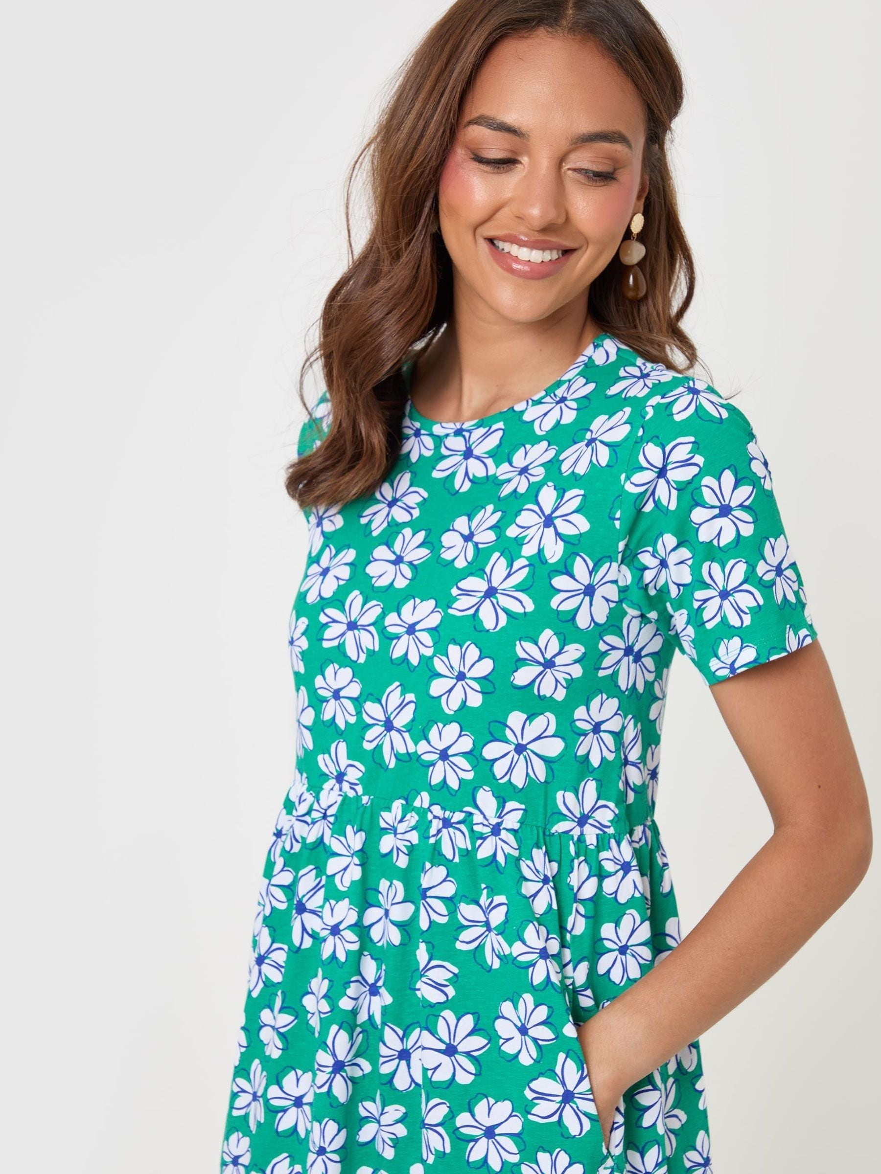 Buy Threadbare Mint Green Floral Jersey Midi Smock Dress With