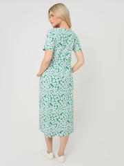 Threadbare Green Floral Cotton Smock Style Midi Dress - Image 3 of 5