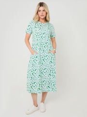 Threadbare Green Floral Cotton Smock Style Midi Dress - Image 4 of 5