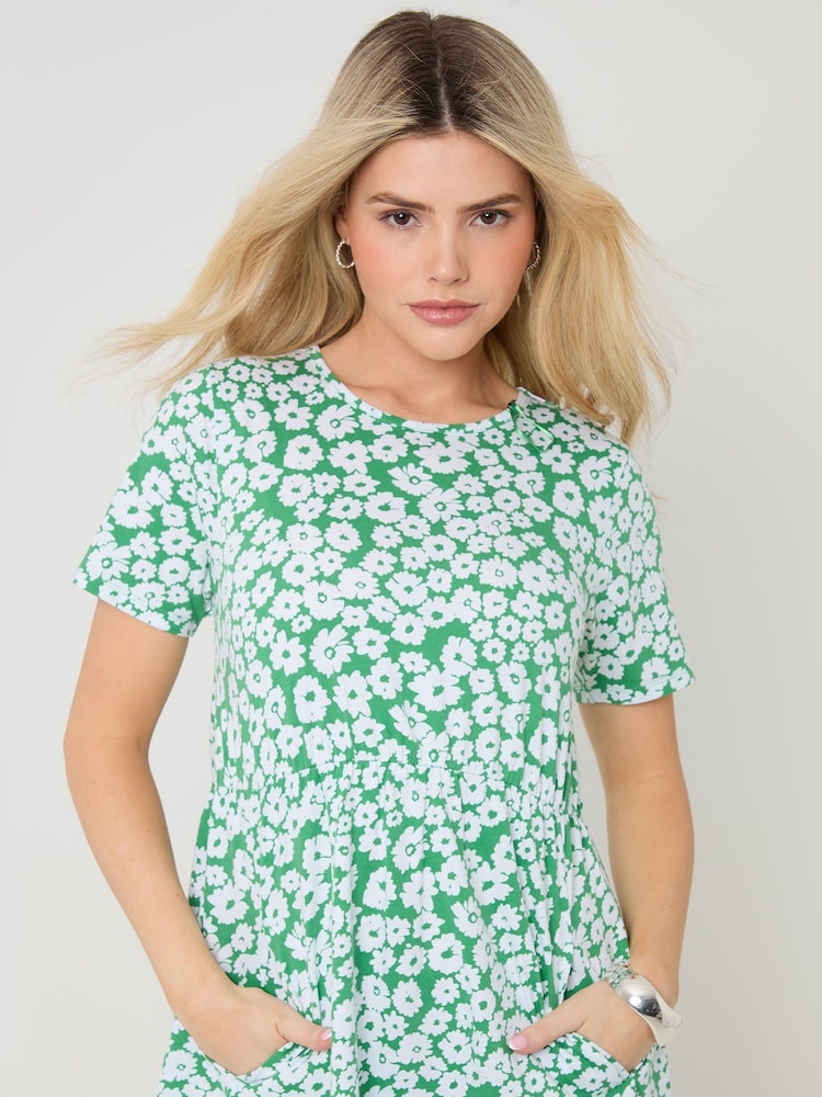 Threadbare Green Floral Cotton Smock Style Midi Dress - Image 5 of 5