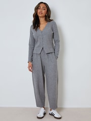 Threadbare Grey Barrel Leg Seam Detail Ribbed Wide Leg Joggers - Image 1 of 4