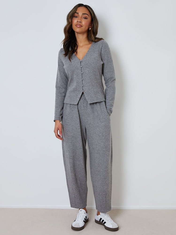 Threadbare Grey Barrel Leg Seam Detail Ribbed Wide Leg Joggers - Image 1 of 4