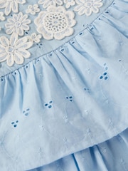Albastru - Monsoon Baby Floral Broderie Puff Sleeve Party Dress - Imaginea 3 din 3