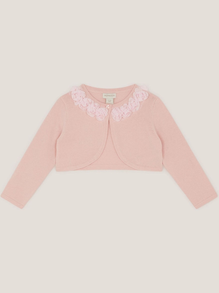 Monsoon Pink Baby Ottilie Appliqué Rose Cardigan - Image 1 of 3