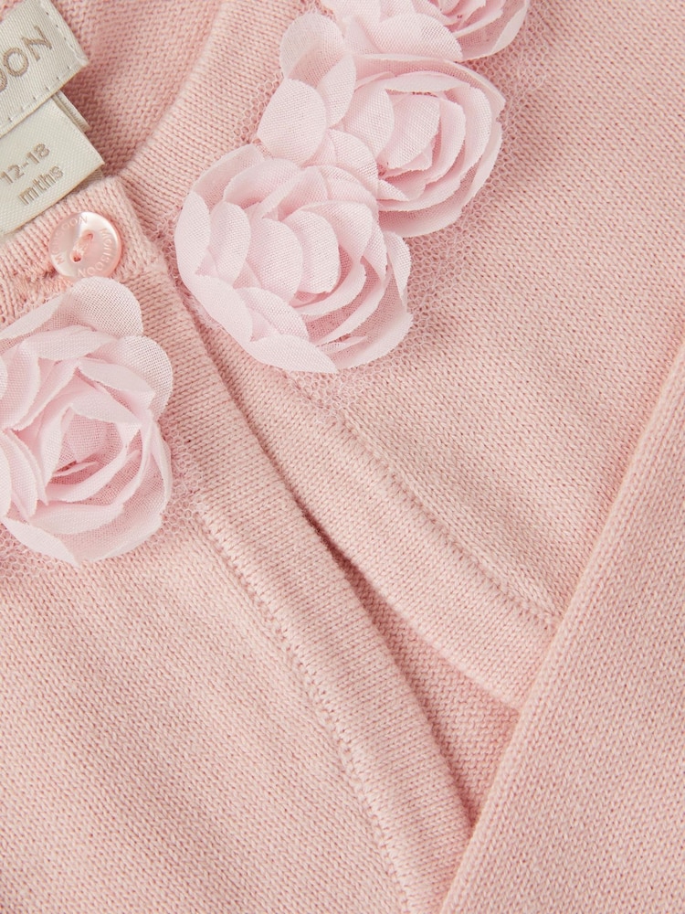 Monsoon Pink Baby Ottilie Appliqué Rose Cardigan - Image 3 of 3