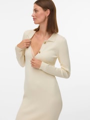 Mamalicious Cream Maternity and Nursing Long Sleeve Midi Dress - Image 4 of 5