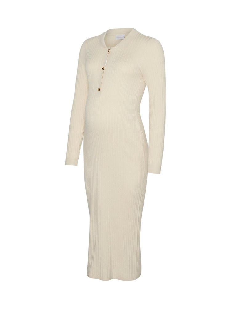Mamalicious Cream Maternity and Nursing Long Sleeve Midi Dress - Image 5 of 5