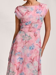 Jolie Moi Pink Asymmetric Draped Mesh Maxi Dress - Image 4 of 7