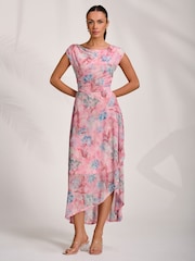 Jolie Moi Pink Asymmetric Draped Mesh Maxi Dress - Image 6 of 7