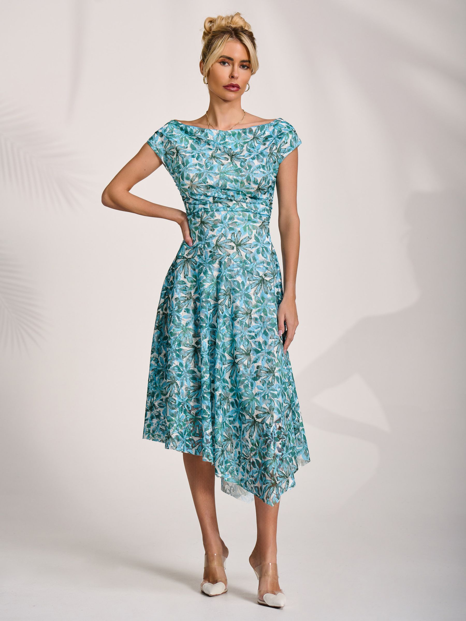 Buy Jolie Moi Blue Asymmetric Printed Lace Draped Dress from Next