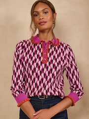 Love & Roses Purple Heart Ruffled Collar Knitted Top - Image 1 of 4