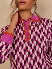 Love & Roses Purple Heart Ruffled Collar Knitted Top - Image 2 of 4