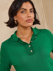 Love & Roses Green Ruffled Collar Long Sleep Knitted Top - Image 2 of 5