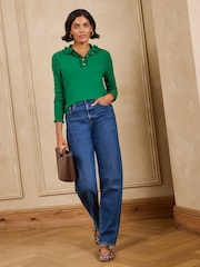 Love & Roses Green Ruffled Collar Long Sleep Knitted Top - Image 4 of 5