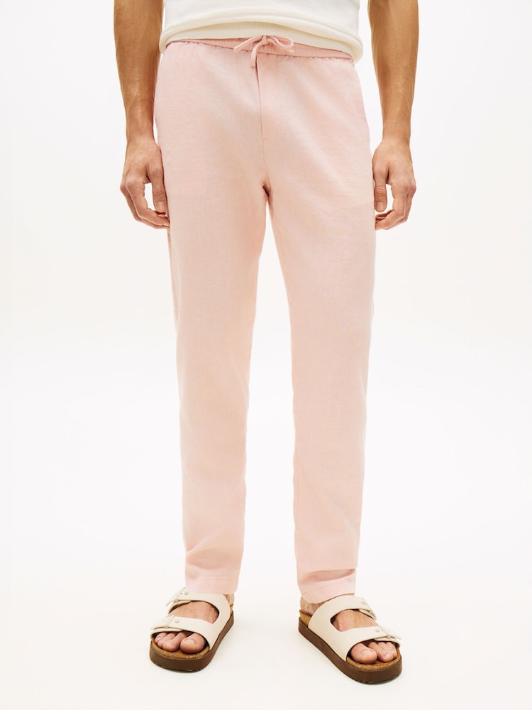 Tommy Hilfiger Pink Harlem Tapered Leg Linen Blend Chinos - Image 1 of 5 Tommy Hilfiger Pink Harlem Tapered Leg Linen Blend Chinos - Image 1 of 5