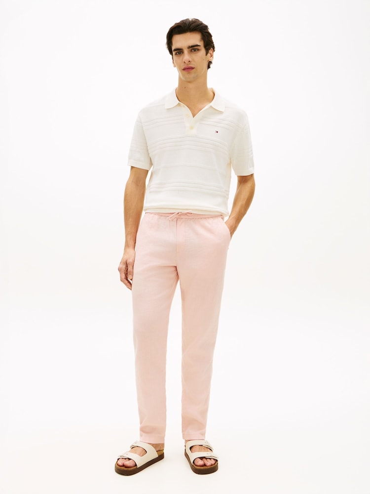 Tommy Hilfiger Pink Harlem Tapered Leg Linen Blend Chinos - Image 2 of 5 Tommy Hilfiger Pink Harlem Tapered Leg Linen Blend Chinos - Image 2 of 5