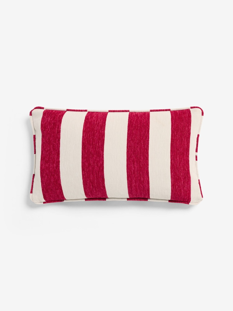 Red 50 x 30cm Chenille Stripe Cushion - Image 1 of 2 Red 50 x 30cm Chenille Stripe Cushion - Image 1 of 2