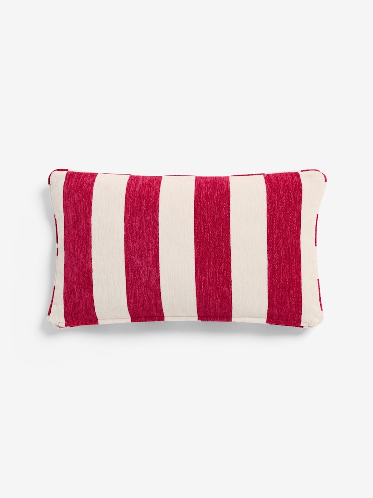 Red 50 x 30cm Chenille Stripe Cushion - Image 4 of 4