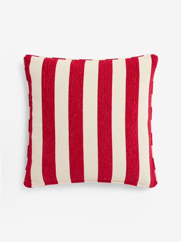 Red 59 x 59cm Chenille Stripe Cushion - Image 5 of 5 Red 59 x 59cm Chenille Stripe Cushion - Image 5 of 5