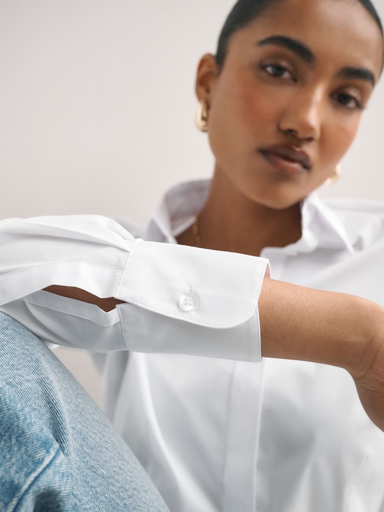 White Fuller Bust Fitted Stretch Essential Long Sleeve Shirt - Image 4 of 4 White Fuller Bust Fitted Stretch Essential Long Sleeve Shirt - Image 4 of 4