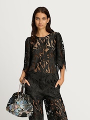 Munthe Black Bubble Floral Lace Sheer Top - Image 1 of 6