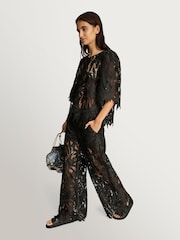 Munthe Black Bubble Floral Lace Sheer Top - Image 5 of 6