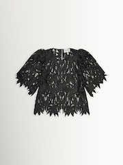 Munthe Black Bubble Floral Lace Sheer Top - Image 6 of 6