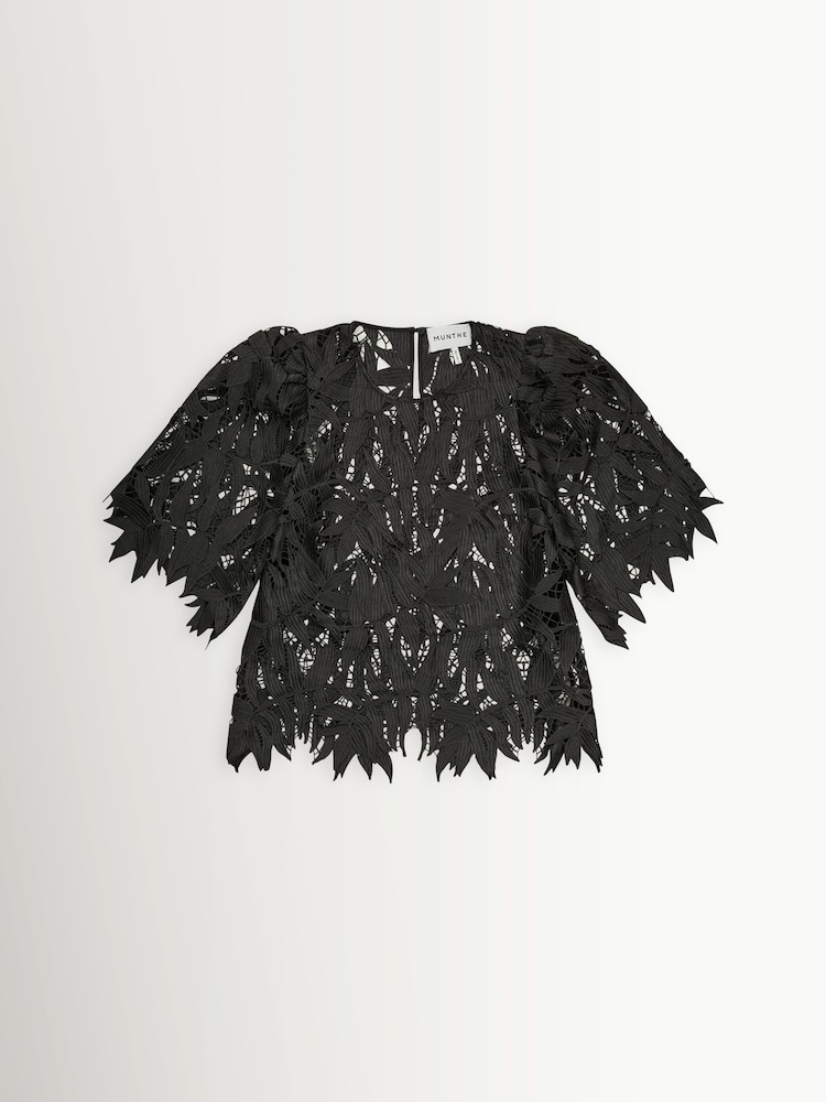 Munthe Black Bubble Floral Lace Sheer Top - Image 6 of 6